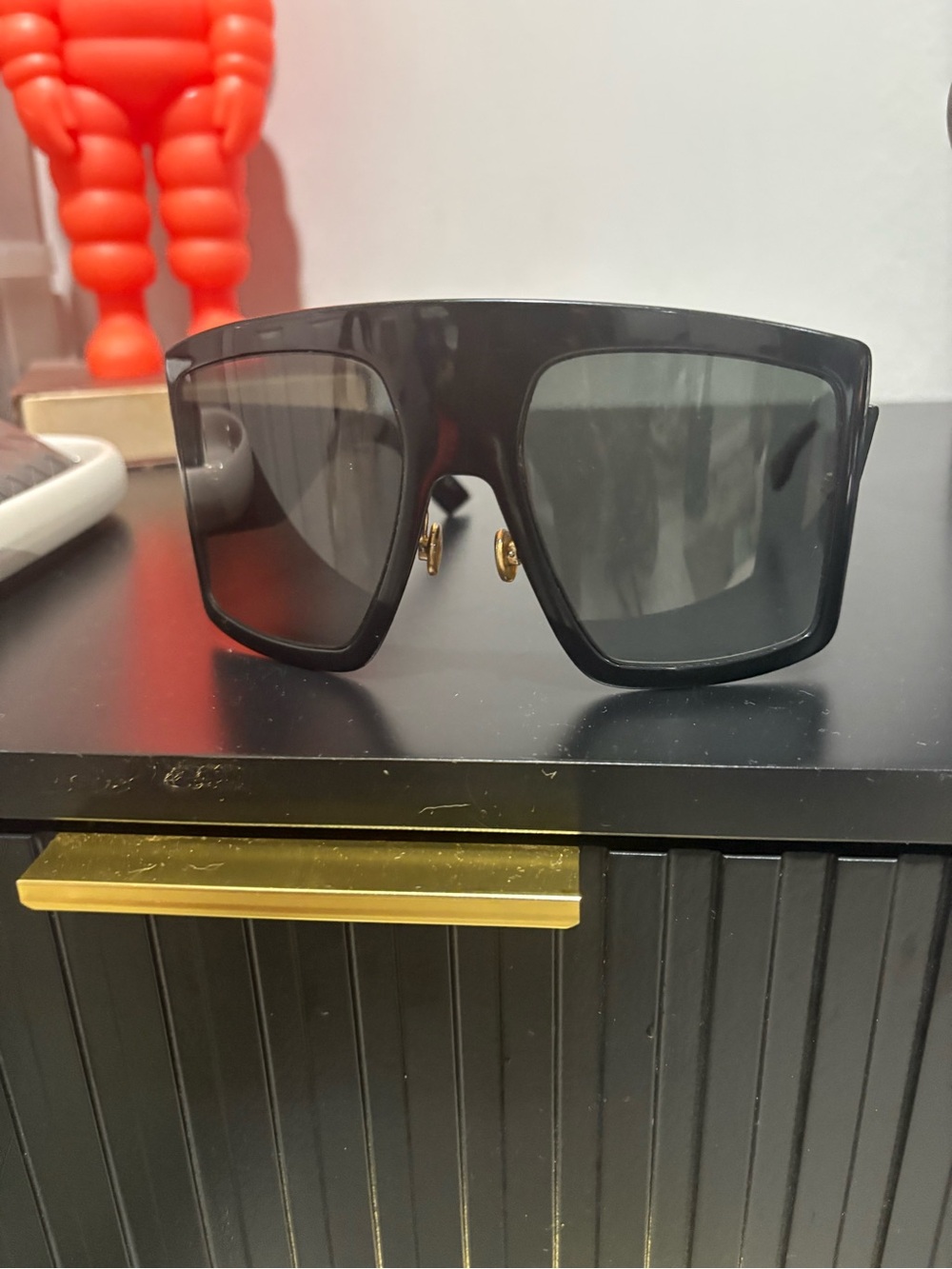 Dior Men's Black Shield Sunglasses with Gold Nose Pads